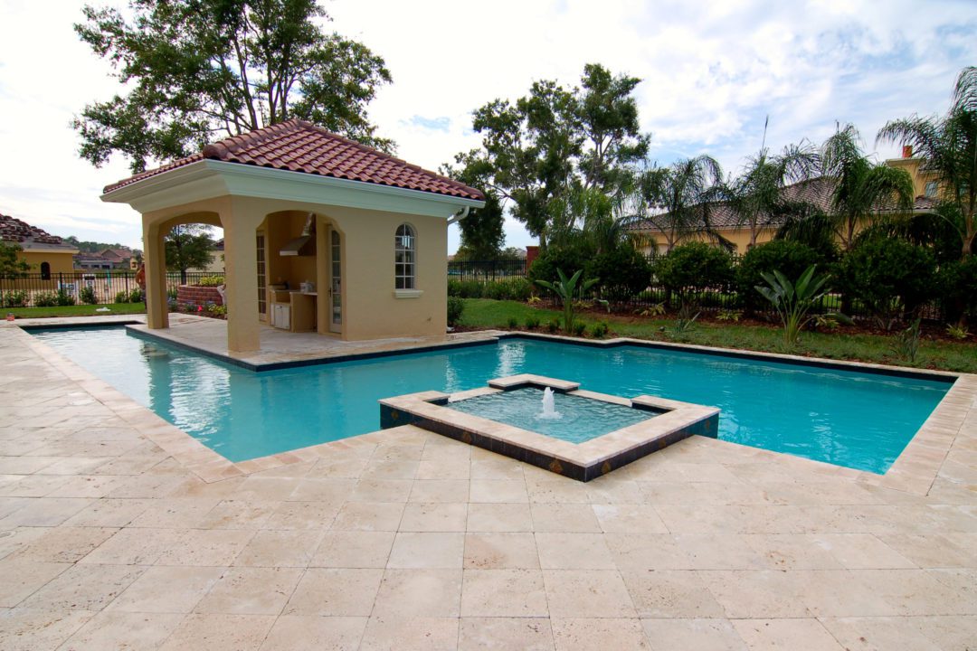 travertine by pool