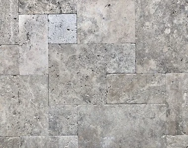 silver travertine tiles in a french pattern layout